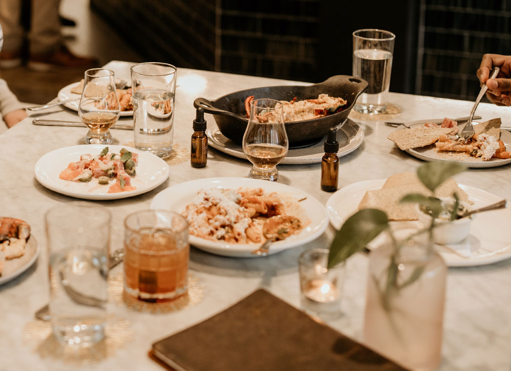 A set table with options from our event catering Chattanooga.